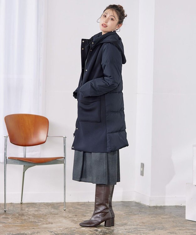 Tiaclasse ファイバーダウン×ダンボール異素材ロングコート ネイビー