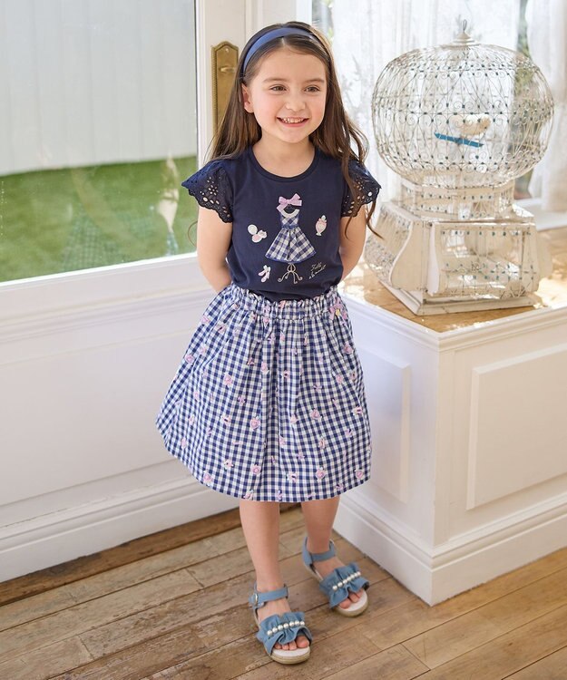 ANY KIDS ドレス アップリケ Tシャツ ネイビー