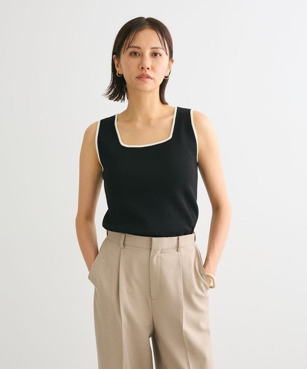 Green Parks ノースリーブスクエアニットプルオーバー Black