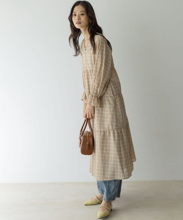 組曲 ライトトロピカル ワンピース ベージュ系3