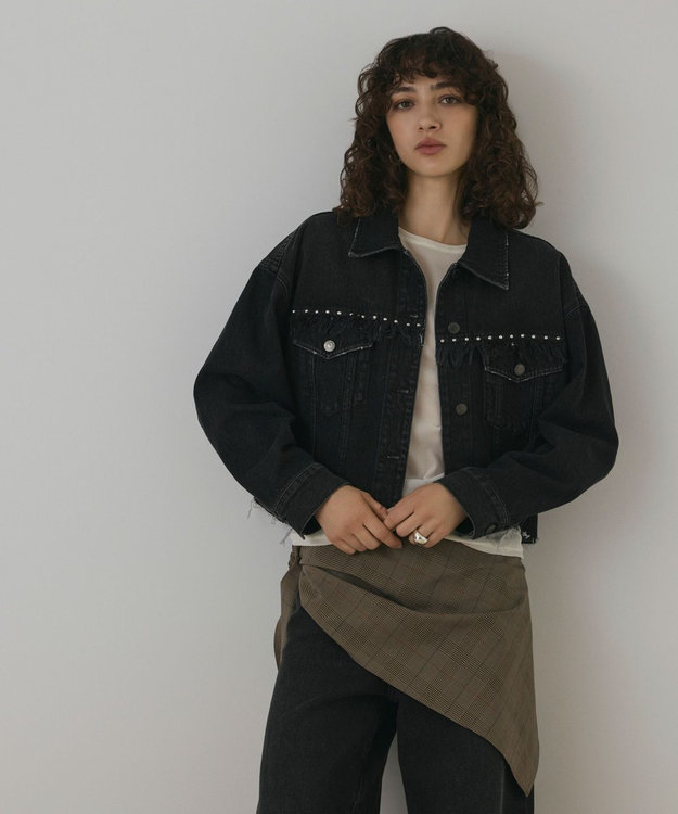 GRACE CONTINENTAL フリンジスタッズデニムジャケット ブラック