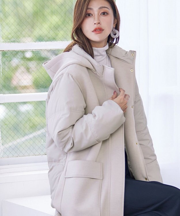 Tiaclasse ファイバーダウン×ダンボール異素材ロングコート グレー