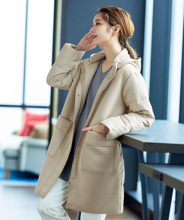 Tiaclasse ファイバーダウン×ダンボール異素材ロングコート ベージュ