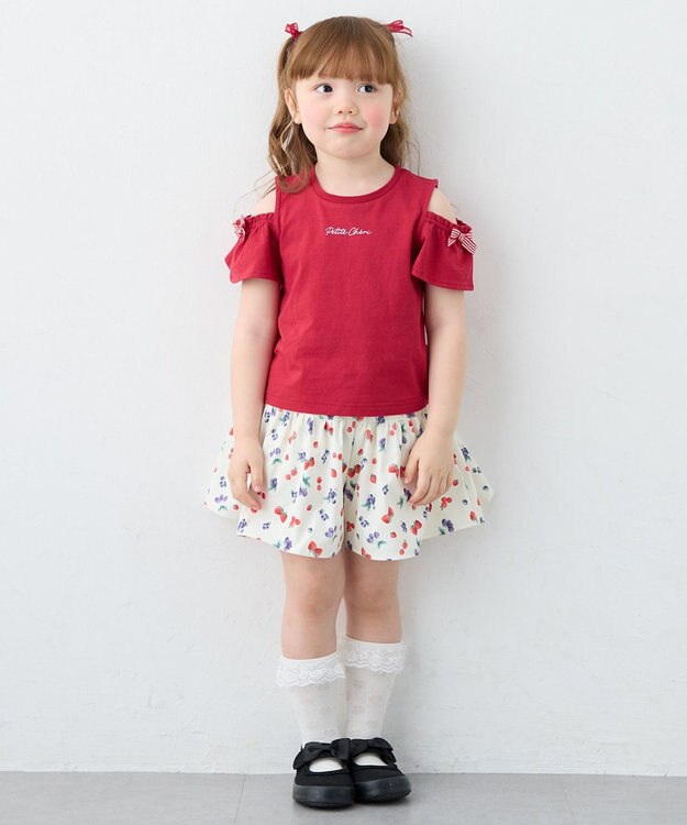 ANY KIDS 【綿100%】オンオフショルダー Tシャツ レッド