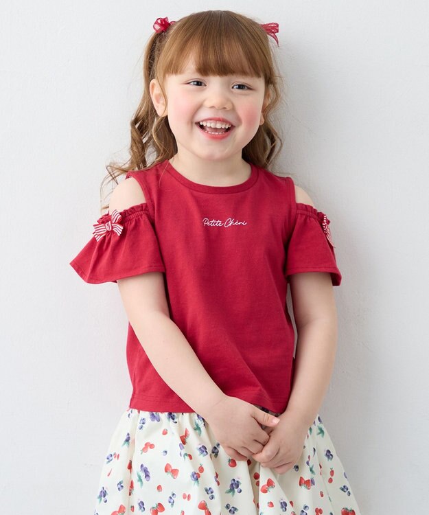 ANY KIDS 【綿100%】オンオフショルダー Tシャツ レッド