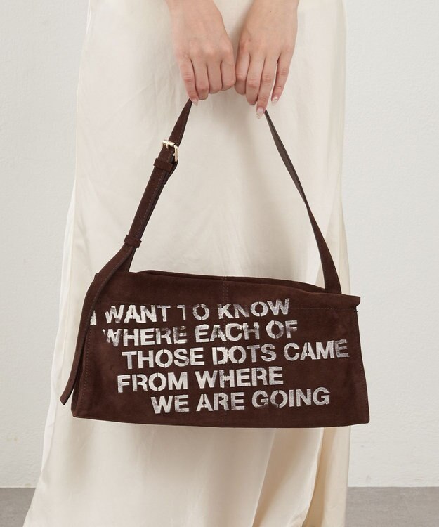 russet ステンシルデザインスエード横長ショルダーバッグ(CE-1640) D.Brown