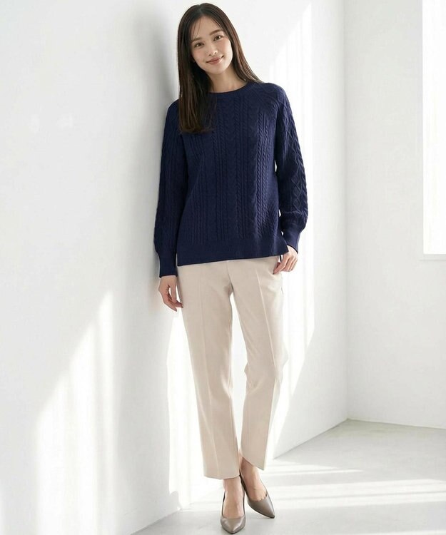 ANY SIS S ケーブル ニット プルオーバー ネイビー