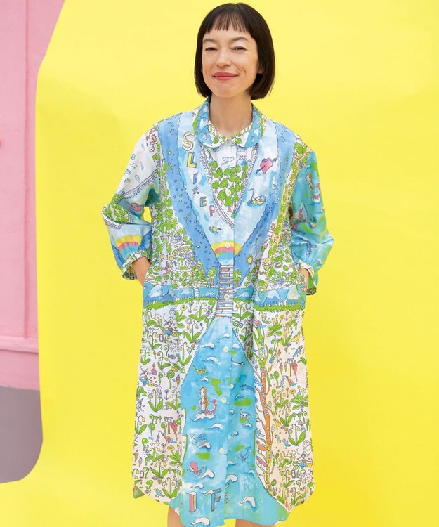 tsumori chisato SLEEP ツモリチサト ワンピース 綿100%(本体) サテン 8分袖 長袖 ロング丈 レディース UNX207/ワコール サックス