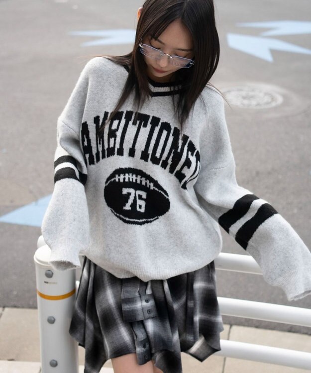 WEGO 【25年秋冬新作】フラッフィーVネックニットBIGプルオーバー アッシュグレー