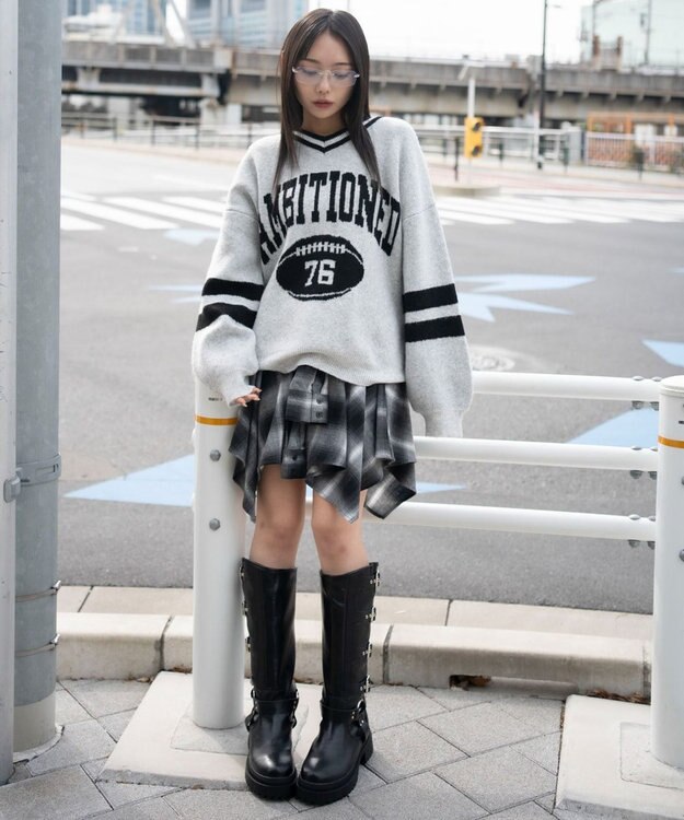 WEGO 【25年秋冬新作】フラッフィーVネックニットBIGプルオーバー アッシュグレー