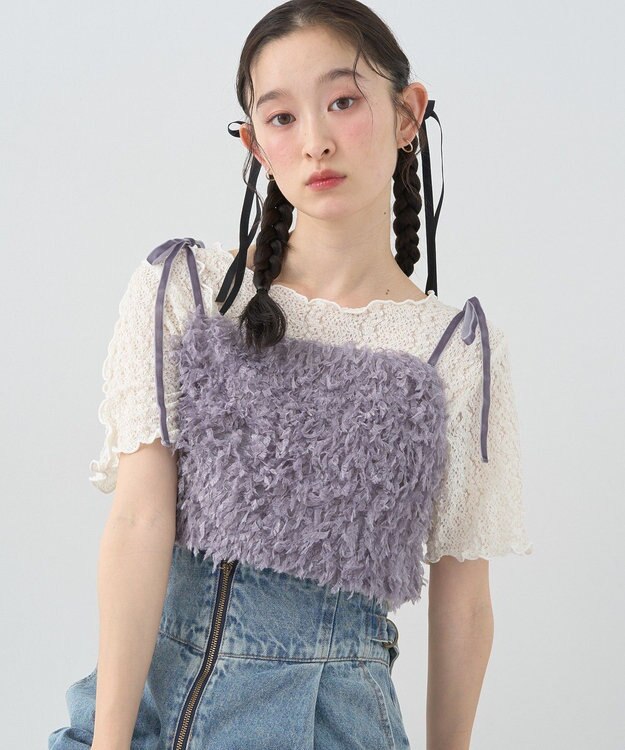 earth music&ecology 【WEB限定】ベロアリボンフェザービスチェ Charcoal Gray