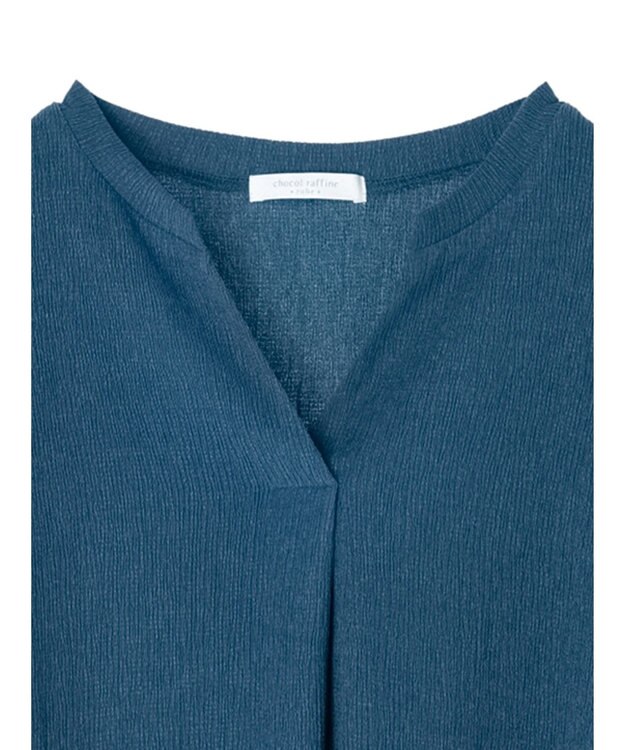 Green Parks ５分袖スキッパーカットチュニック Blue