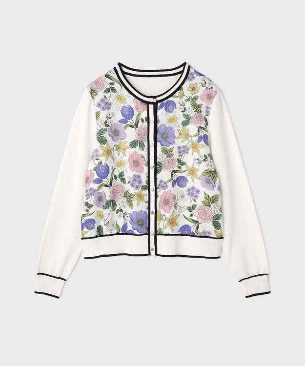 GRACE CONTINENTAL フラワープリントニットカーディガン ホワイト