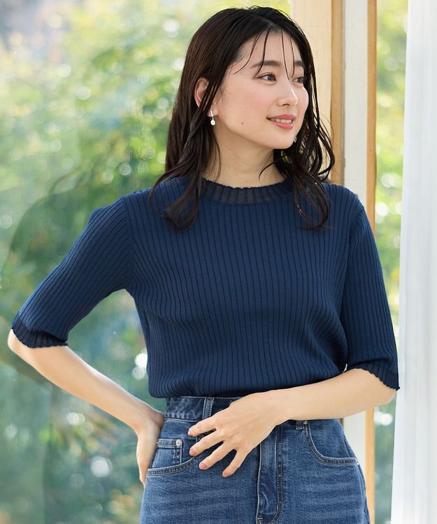 ANY L ポイントシアーリブニット ネイビー