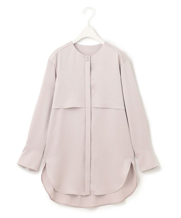 ICB 【洗える】 サテンクレープ ノーカラーブラウス パールグレー系