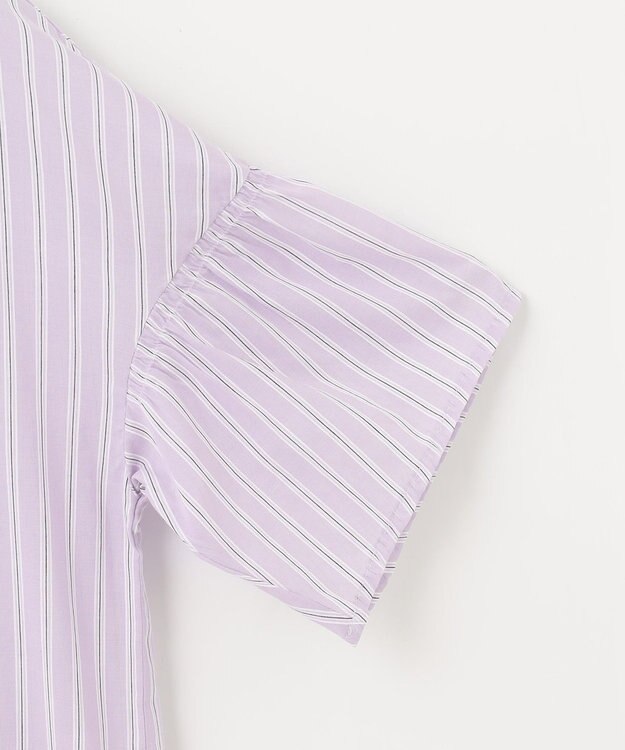 J.PRESS LADIES 【洗える】綿キュプラコードストライプ キーネック ブラウス ふじ色系1