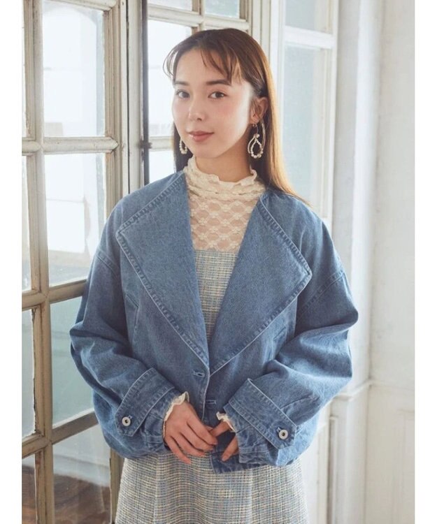 earth music&ecology ビッグカラーショートジャケット Light Indigo