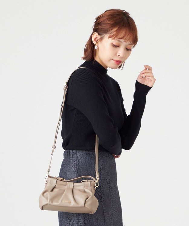 LA BAGAGERIE シープレザー　ギャザーミニマムバッグ グレージュ