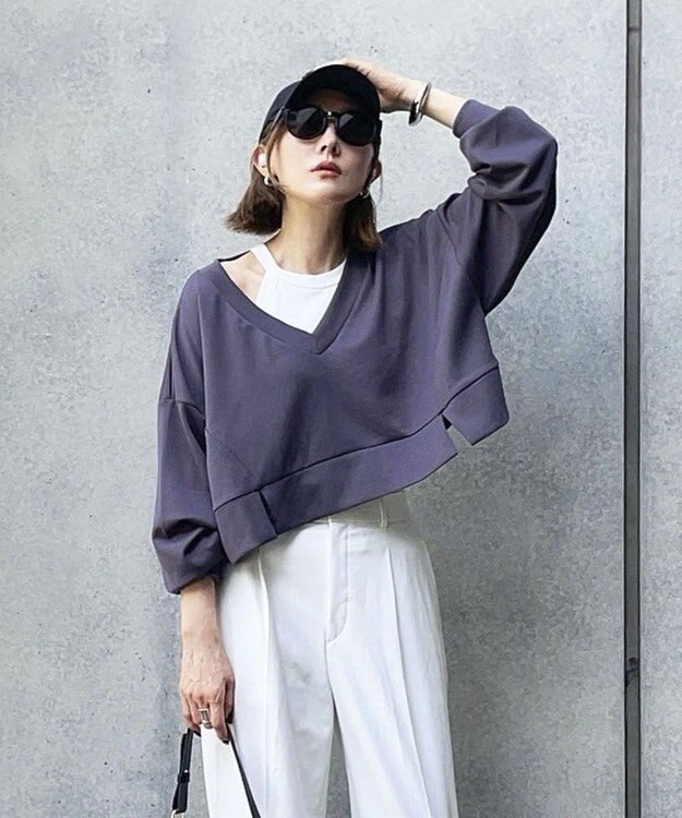 Green Parks ショート丈Ｖネックポンチプルオーバー Charcoal Gray