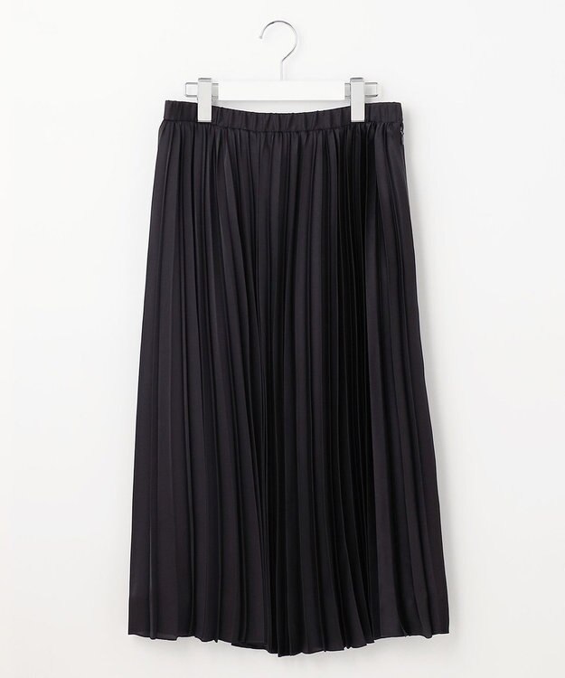 自由区 【洗える】ロイヤルサテン プリーツスカート ネイビー系