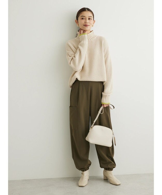 Green Parks 袖ラインカノコ編みニットプルオーバー Off White