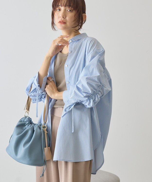 AMERICAN HOLIC 【イージーケア】バックギャザーリボンシャツ Sax