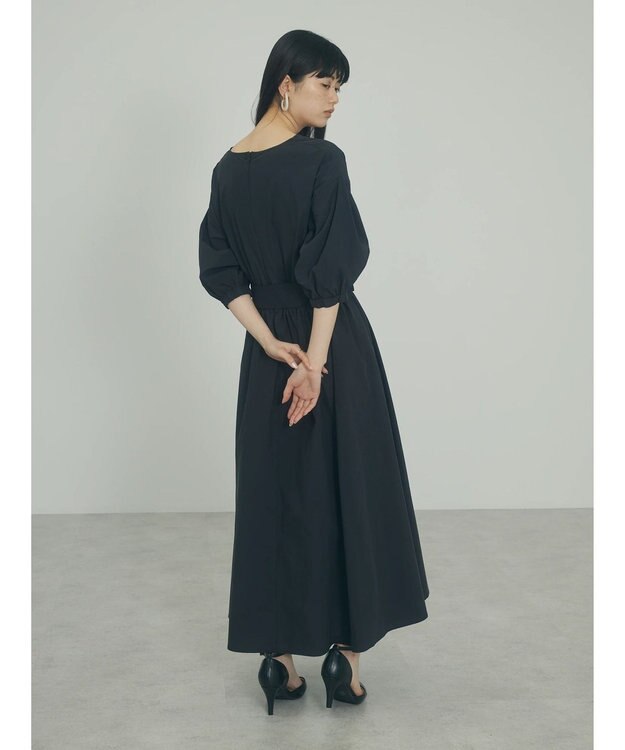 Green Parks ａ．ボリュームギャザーウエスト切替ワンピース Black