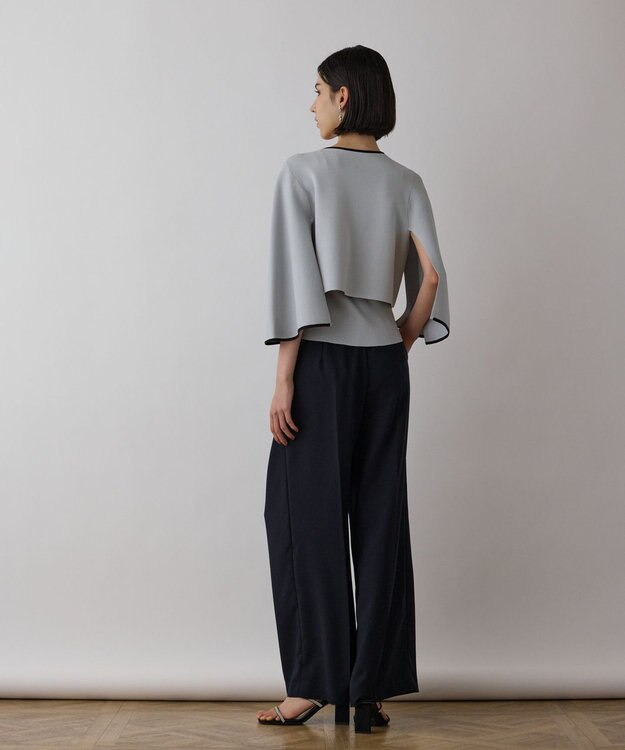 GRACE CONTINENTAL バイカラースリットニットカーディガン ブルー