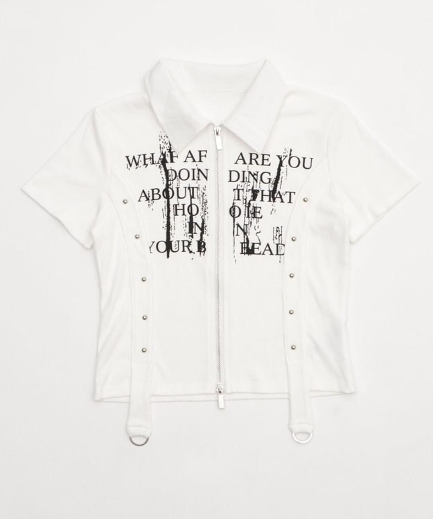 WEGO WジップスタッズクロップドSSトップス ホワイト