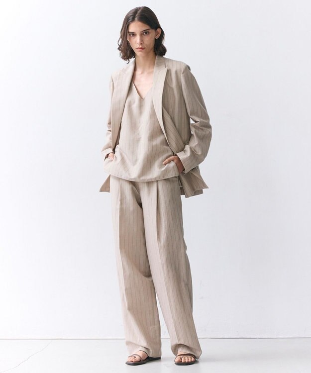 BEIGE， ERYTH / リネンストライプダブルジャケット Flax × Bordeaux