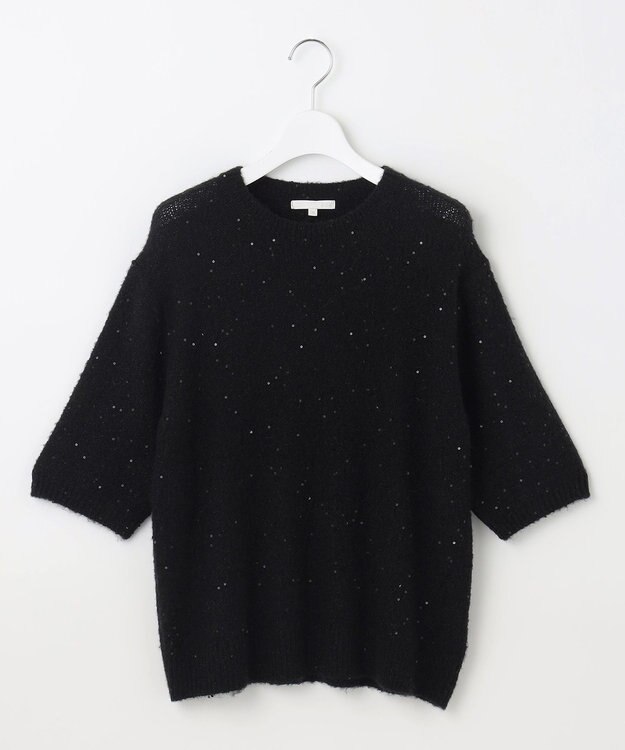 自由区 【アンサンブル対応・洗える】スパンコールプルオーバー ニット ブラック