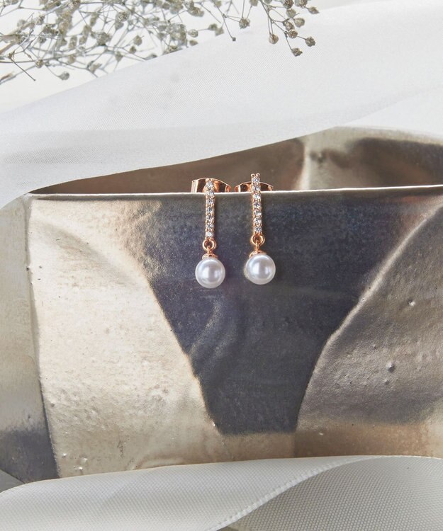 Tiaclasse 【金属アレルギー対応・養殖パール】ストーンバー＆パールピアス ピンクゴールド