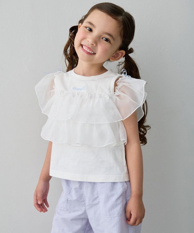 ANY KIDS 【新色追加】3WAY フリルドッキングTシャツ オフホワイト