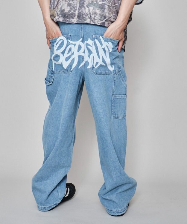 WEGO 【ウエスト紐で調整】イージーペインターグラフィックデニムパンツ 柄3