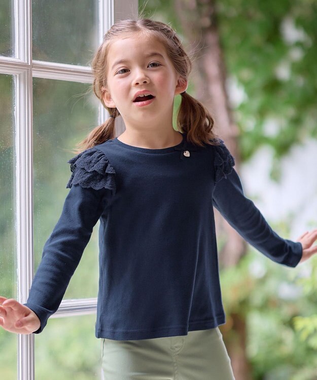 ANY KIDS 袖 レース ガーリー Ｔシャツ ネイビー
