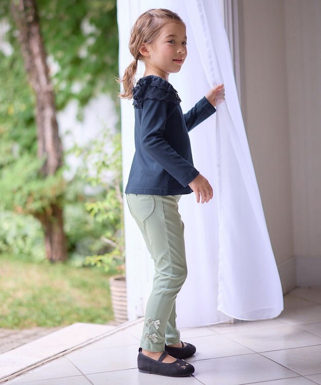 ANY KIDS 袖 レース ガーリー Ｔシャツ ネイビー