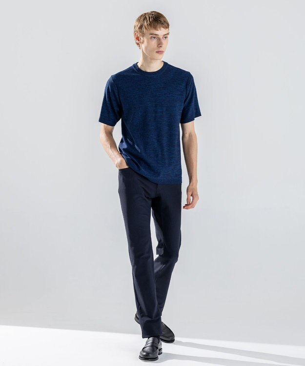 JOSEPH HOMME レクサスムリネ　クルーネック半袖ニット ネイビー系