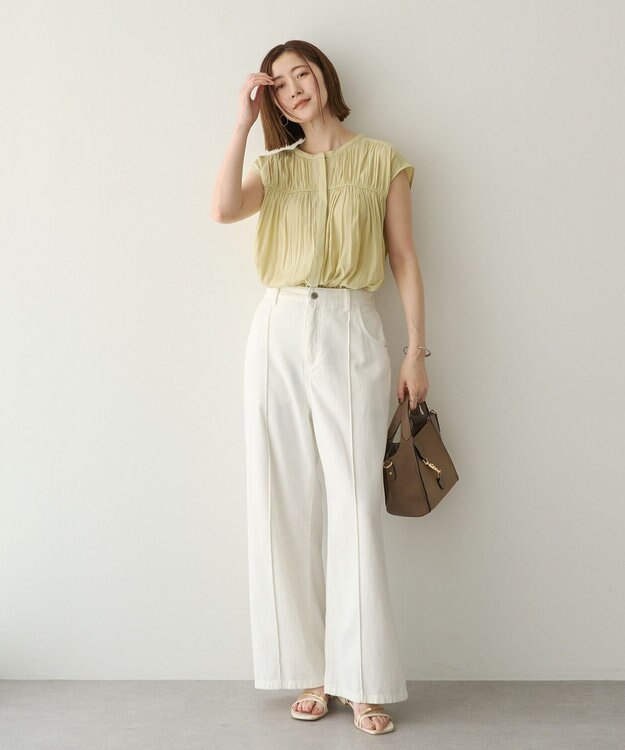 YECCA VECCA <<接触冷感>>フレンチスリーブギャザーブラウス Yellow