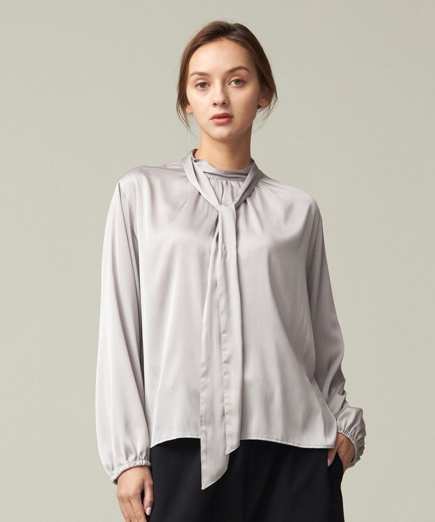 J.PRESS YORK STREET 【WOMEN】ボウタイブラウス ライトグレー系