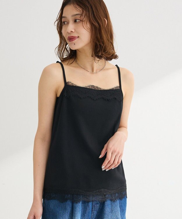 Green Parks ヒゲレーススクエアキャミソール Black