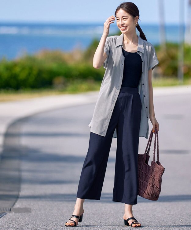 Tiaclasse 【新色追加・洗える】ストレートワイドパンツ ネイビー