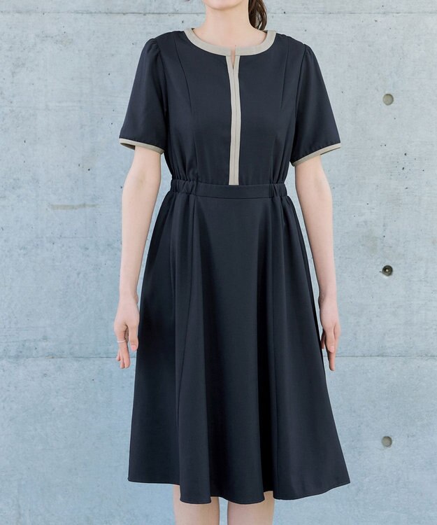 Tiaclasse L 配色フレアワンピース ネイビー