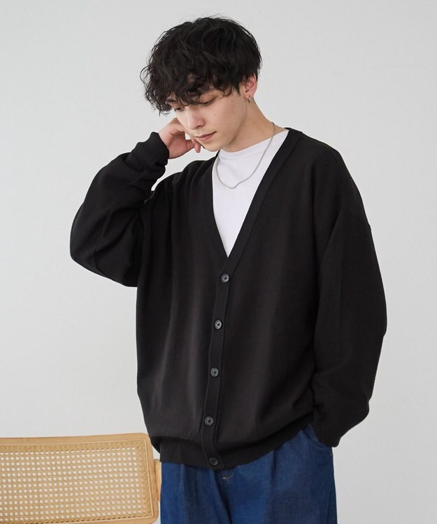 WEGO 【ユニセックス着用ITEM/紫外線対策/冷房対策】オーバーフィットドライタッチカーディガン ブラック