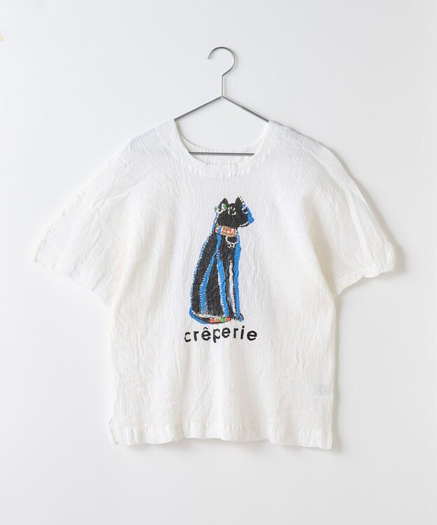 crêprie tsumori chisato creperie HAND PRINT T-SHIRT CAT クレプリ エジプトキャットプリント ドルマンTシャツ WHITE