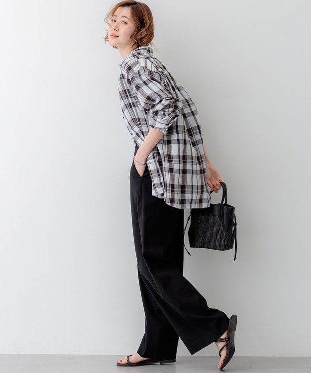 23区 【先行予約/見上愛さん着用】LIBECOリネン チェック シャツ ダークブラウン系