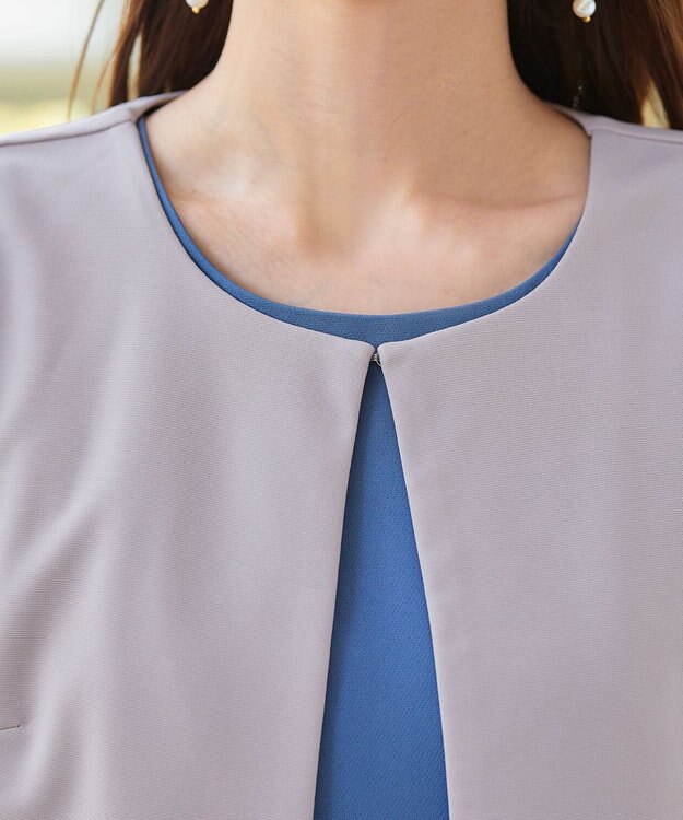 Tiaclasse L 【洗える】袖口リボンカットソーボレロカーディガン グレージュ