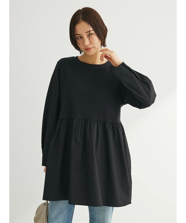 Green Parks リブドッキングカットソーボリュームチュニック Black