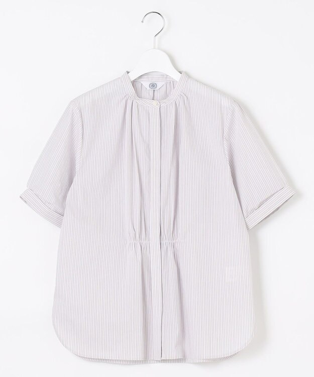 J.PRESS LADIES 【洗える】APESCO ストライプ バンドカラー ブラウス ベージュ系1