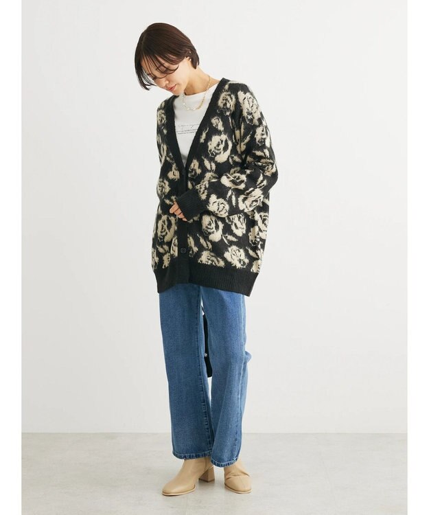 Green Parks ・ＳＵＧＡＲ　ＳＰＯＯＮ　フラワーシャギーカーディガン Black