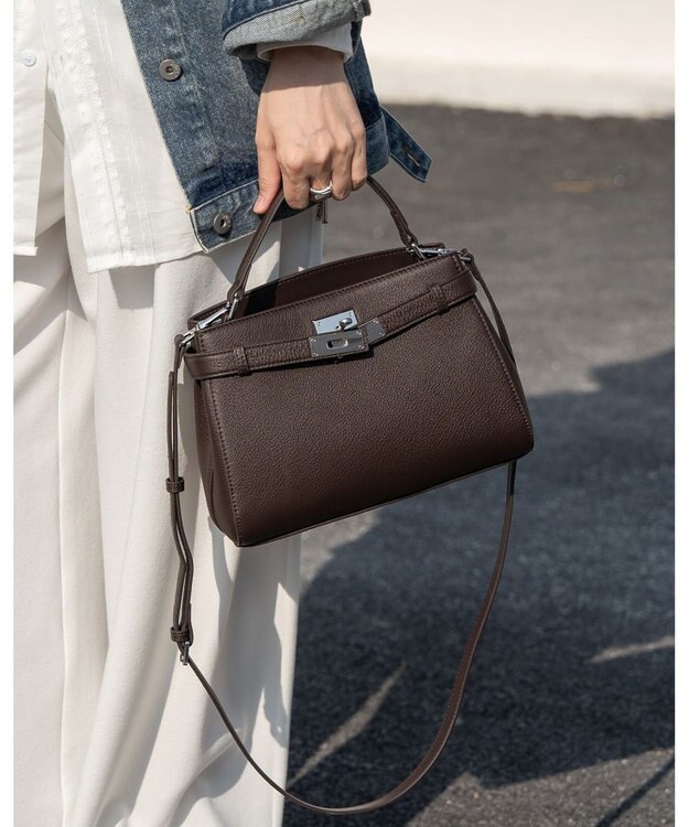 style code [Lyrss/リルス] 牛革 クラシック フラップ レザー ハンドバッグ ダークブラウン